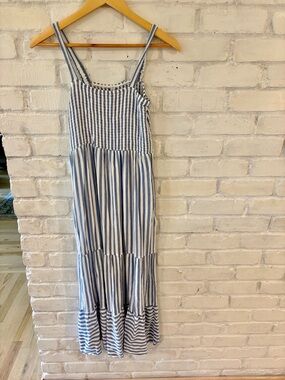 Raviya Blue and White Striped Tiered Maxi Dress
(B2)